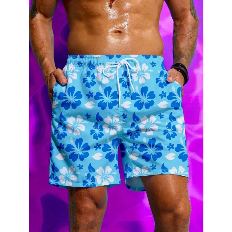Colorful Flower Graphic Swim Trunks For Men Gradient 3D Print Beach Shorts Summer Casual Quick Dry Sport Loose Surf Short Pants