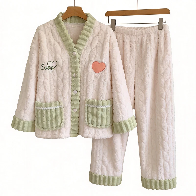 High Quality Thickened Warm Winter Women's Flannel Pajamas Sweet Fashion Soft Casual Comfortable Homewear Ladies Sleepwear