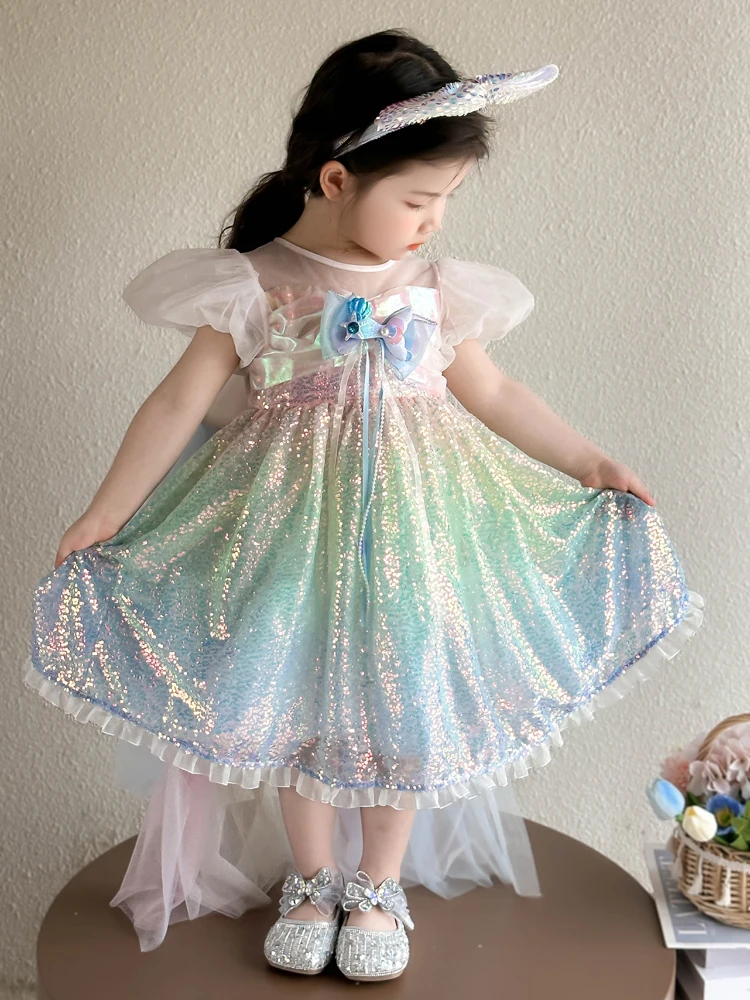 กระโปรงเด็กผู้หญิงผ้าทูลล์ปักเลื่อม รุ่นใหม่สำหรับฤดูร้อน ทรงเมอร์เมด สีสันสดใส สำหรับงานวันเกิด กระโปรงเด็กผู้หญิงสไตล์หวาน