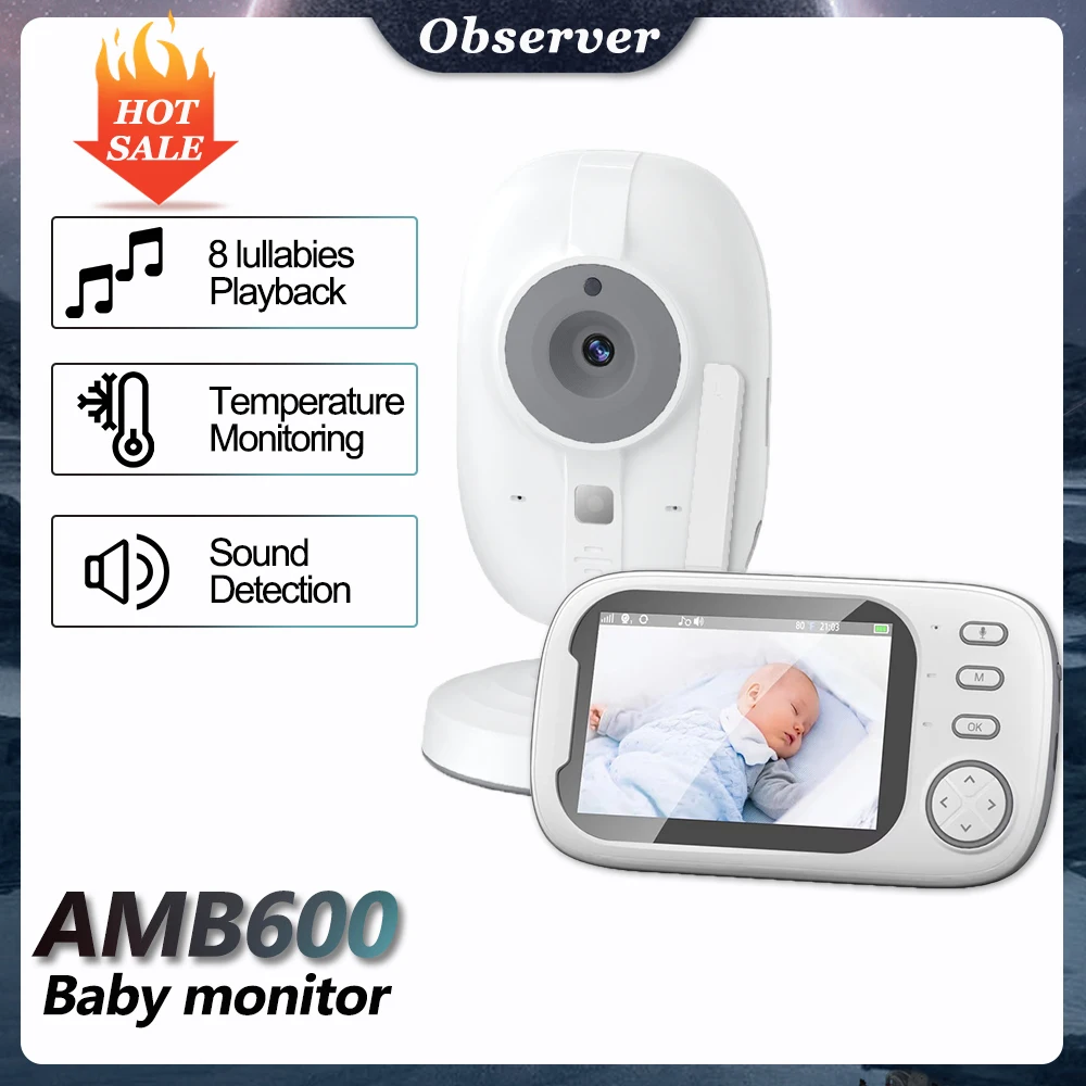 3.2 Inch Wireless Video Color Baby Monitor High Resolution Baby Nanny Night Vision Security Camera Temperature Monitoring ABM600