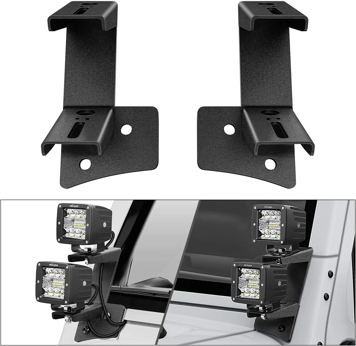 2PCS  Brackets Dual A-Pillar  LED Fog Light Work Led for 2007 2008 2009 2010 2011 2012 2013 2014 2015 2016 2017 Wrangler JKU 2DR