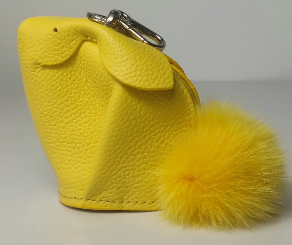 

Yellow Bunny Charm Genuine Leather Handmade Rabbit Coin Purse Customize Animal Girl's Mini Shaped Bag Wallet Pom Keychain