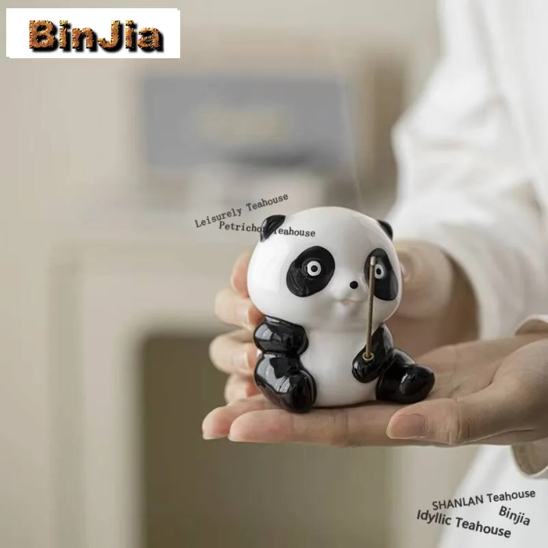 Cute Creative Panda Line Incense Burner Zen Ceramic Tea Pet Incense Holder Handmade Diffuser Smell Distributor Tea Ceremony Gift