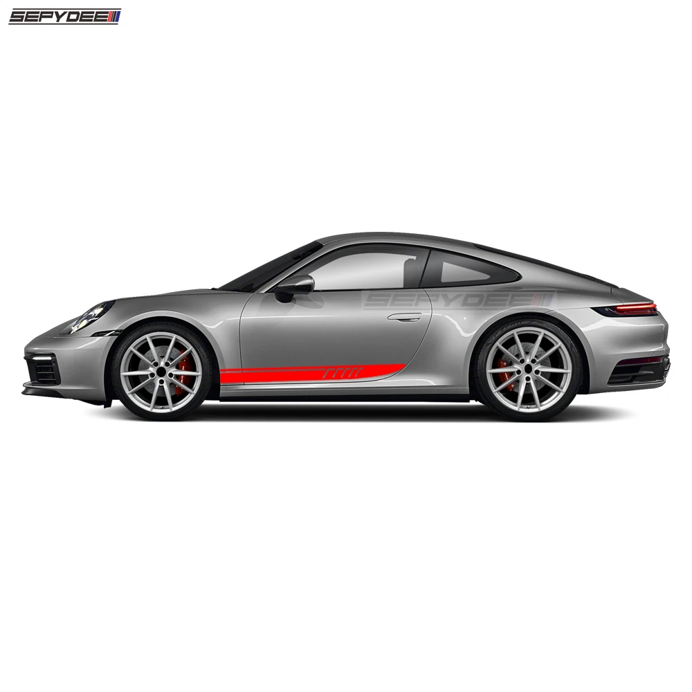 2Pcs Rocker Panel Stickers Car Body Door Side Stripes Vinyl Decals for Porsche 911 997 992 991 GT3 Turbo Car Tuning Accessories