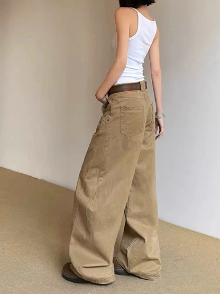 Y2K American Retro Khaki Jeans Women Curved Knife Loose Wide Leg Straight Casual Long Pants