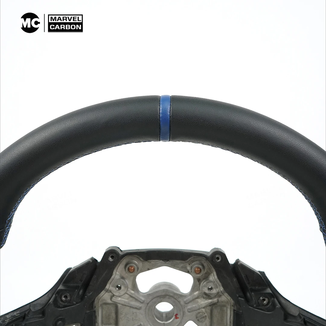 OHC لسيارة BMW G20 عجلة قيادة جلدية مسطحة مخصصة قبضة جلدية مثقوبة بدون وسادة هوائية #5