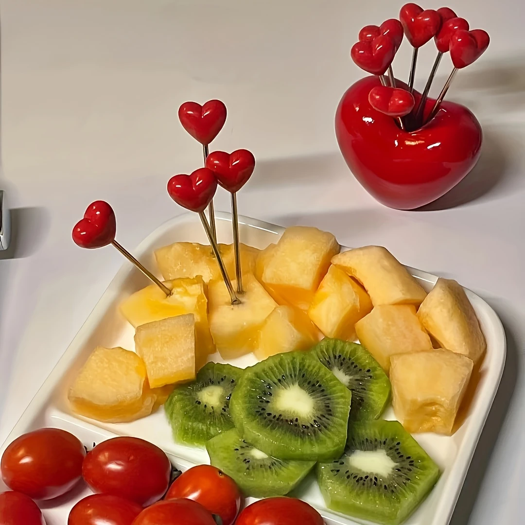 

10pcs Stainless Steel Heart-shaped Fruit Forks Are Perfect for Supplying Fresh Fruits and Snacks, Party Utensils