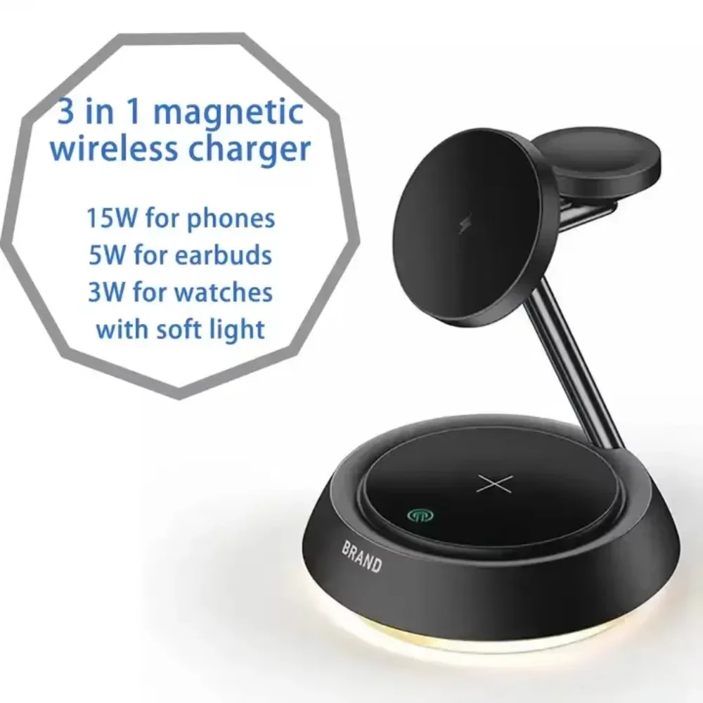 3 in 1 15w Magnetic Wireless Charging Stand For Iphone 12 13 14 15 3-in-1 Watch Earbuds Pro Magnet Phone Stand Qi Charger