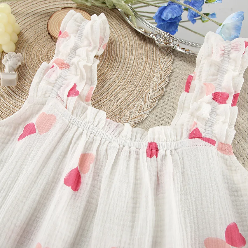 Pajamas Sets for Girl White Cotton Love Printed 2-Piece Suspenders Wooden Earring Shorts Women's Loungewear Clothes for Women