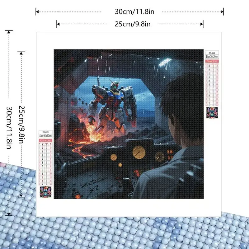 1 peça 5d diy kit de pintura diamante quadrado completo, cena de batalha piloto de robô mecha de ficção científica épica, 40x40cm estilo de anime inspirado em gundam
