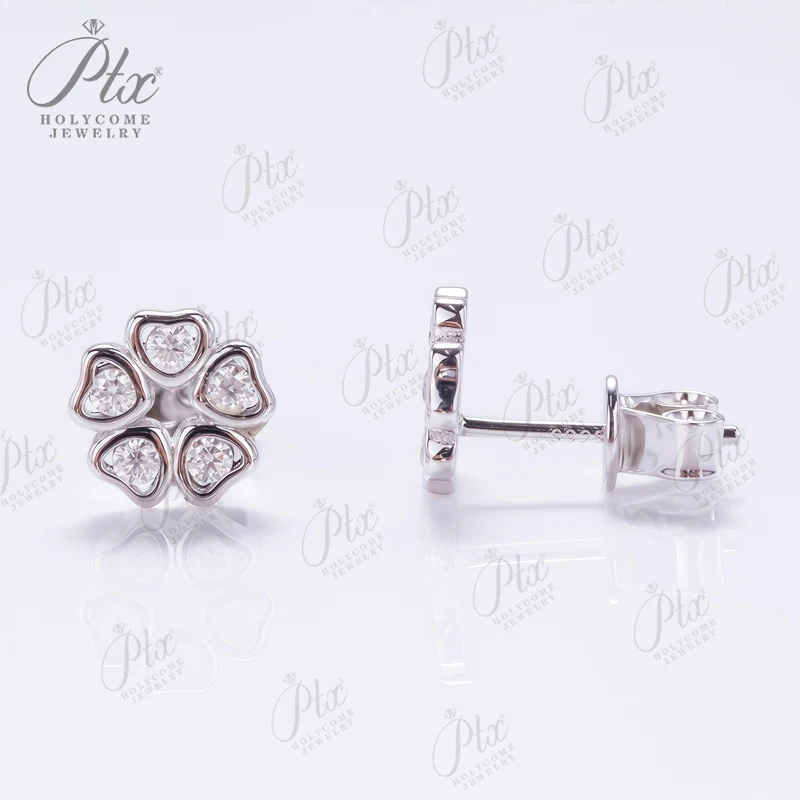 

Moissanite Gemstone Small Flower Stud Earring S925 Sterling Silver Plated White Rose Yellow Gold For Women Wedding Gift Charms