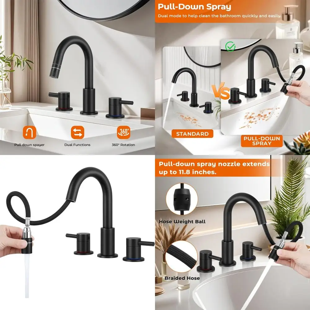

8 Pull-Out Spray Dual-Mode Sink Faucet with 3 Holes and Pop-Up Drain for Bathroom