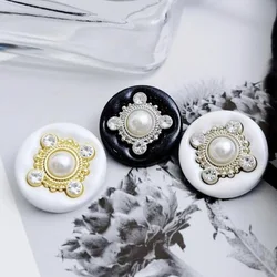 10PCS Fashion Double Rhinestones Pearl Button Diamond Metal Buttons For Clothing DIY Sewing Accessories Sweater Fragrant Jacket