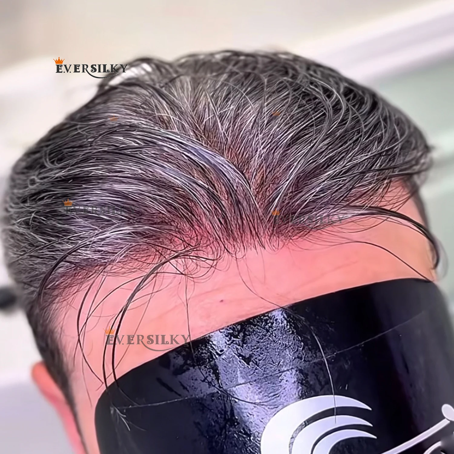 90% الكثافة سوبر رقيقة الجلد رمادي شعر مستعار للرجال 0.02 مللي متر غير مرئية الشعر المستعار الطبيعي بني داكن أسود شقراء نظام استبدال الشعر البشري #1