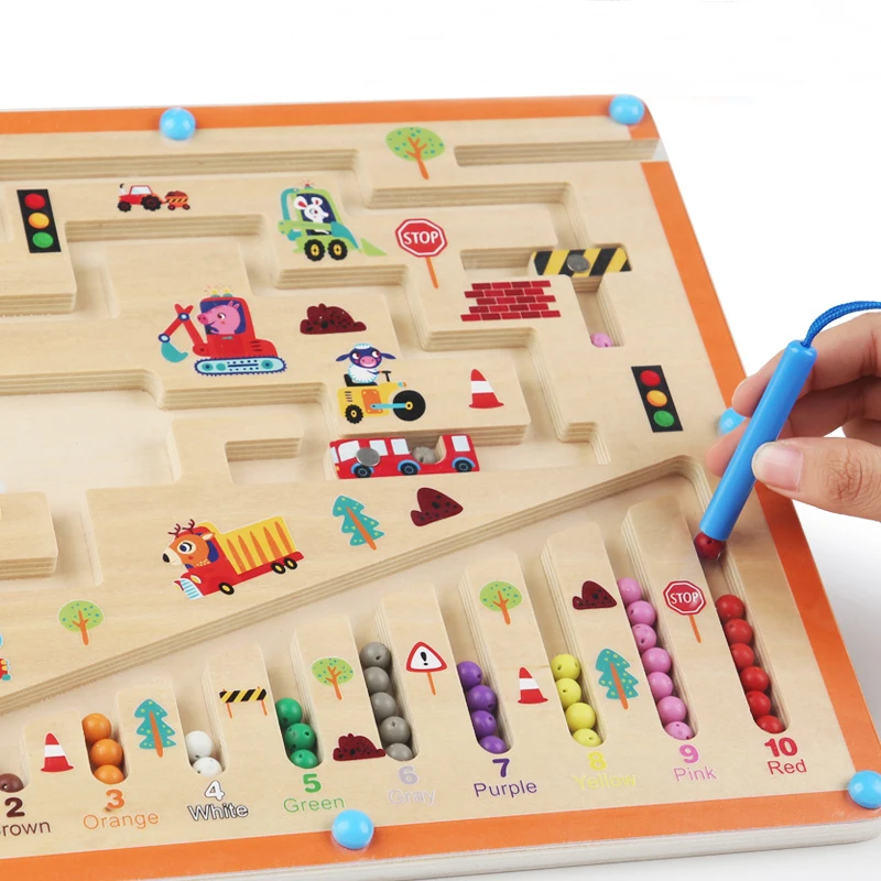 Bambini in legno magnetico colore e numero labirinto apprendimento educazione giocattoli abbinamento colore giocattoli Montessori giocattoli in legno regalo per bambini