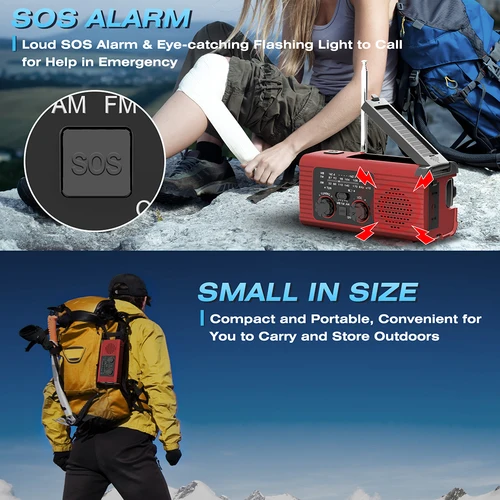 Imagen 2 del producto Radio solar recargable Radio con luz LED Luz de emergencia recargable manual Luz de emergencia impermeable para aventuras al aire libre