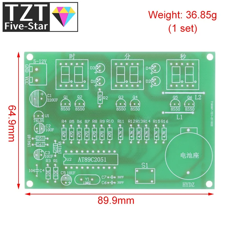 DIY Kits AT89C2051 Electronic Clock Digital Tube LED Display Suite Electronic Module Parts and Components DC 9V - 12V