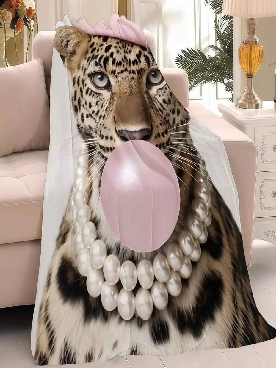Trendy Pink Retro Leopard Blanket  Soft Warm Throw for Bedroom Sofa Bed Living Room Office Travel Camping Gifts