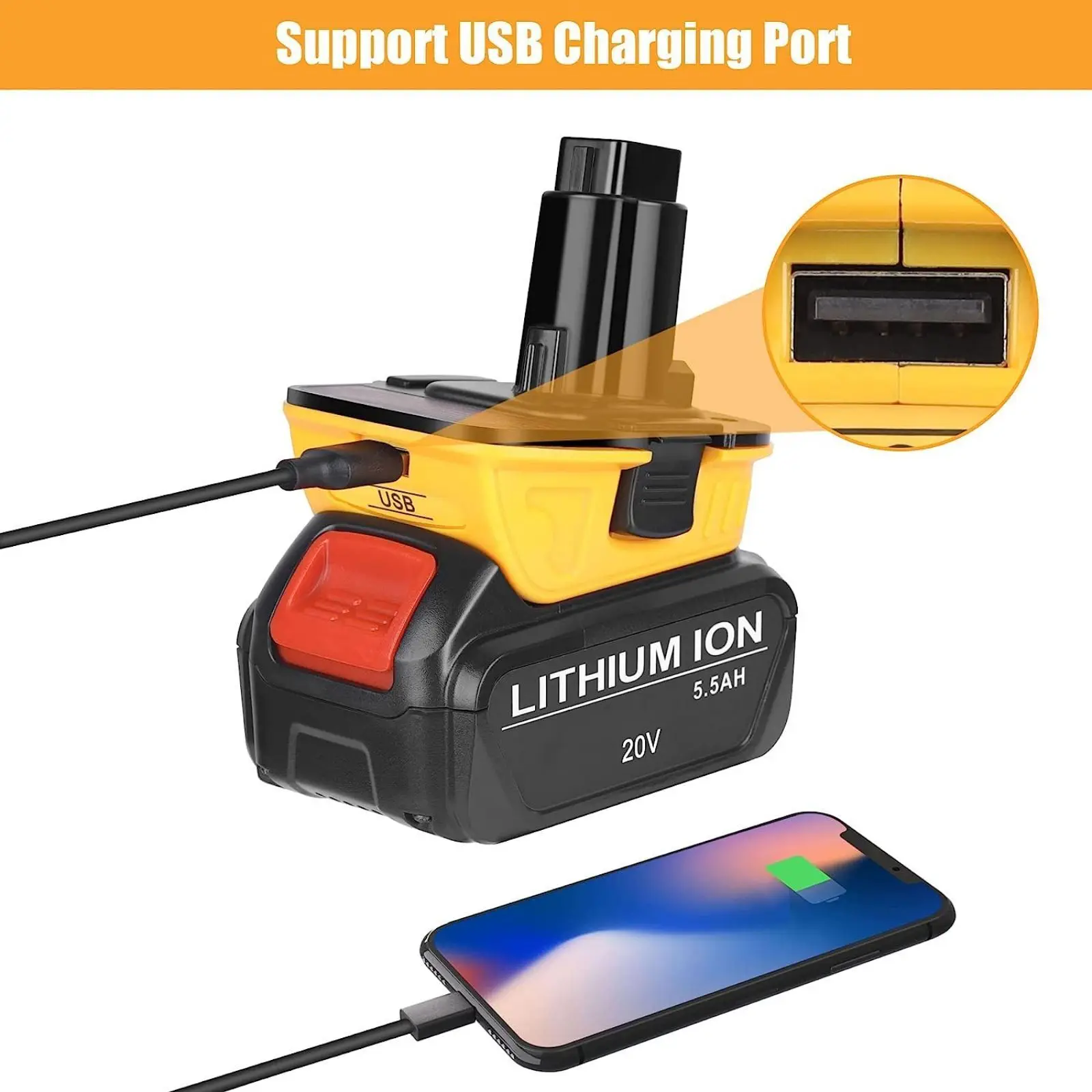Adaptateur USB de remplacement pour Dewalt, convertisseur de batterie au lithium 20V en Dewalt 18V, outils NiCad NiMh, DCA1820
