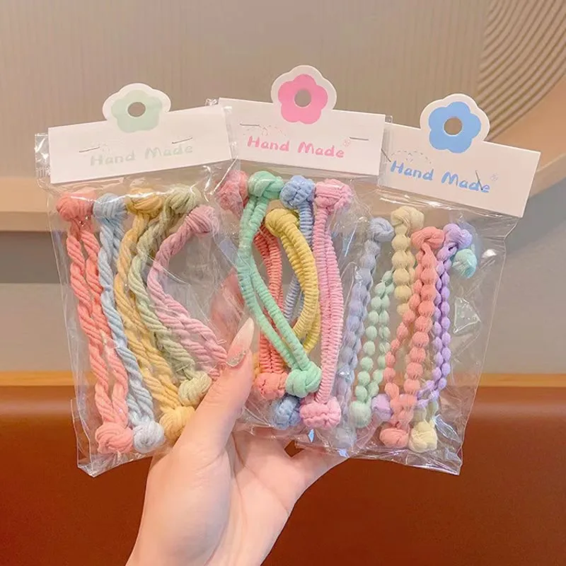 

Детские резинки для волос с двойным узлом, конфетных цветов, высокоэластичные, прочные, мягкие, нескользящие, для хвостиков, набор из 5 штук для детей