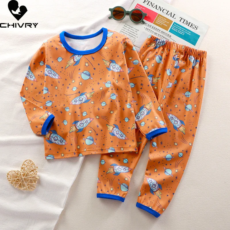 Neue Kinder Pyjamas Jungen Mädchen Cartoon Print Langarm niedlichen T-Shirt Tops mit Hosen Pyjamas Kleinkind Baby Herbst Schlaf kleidung