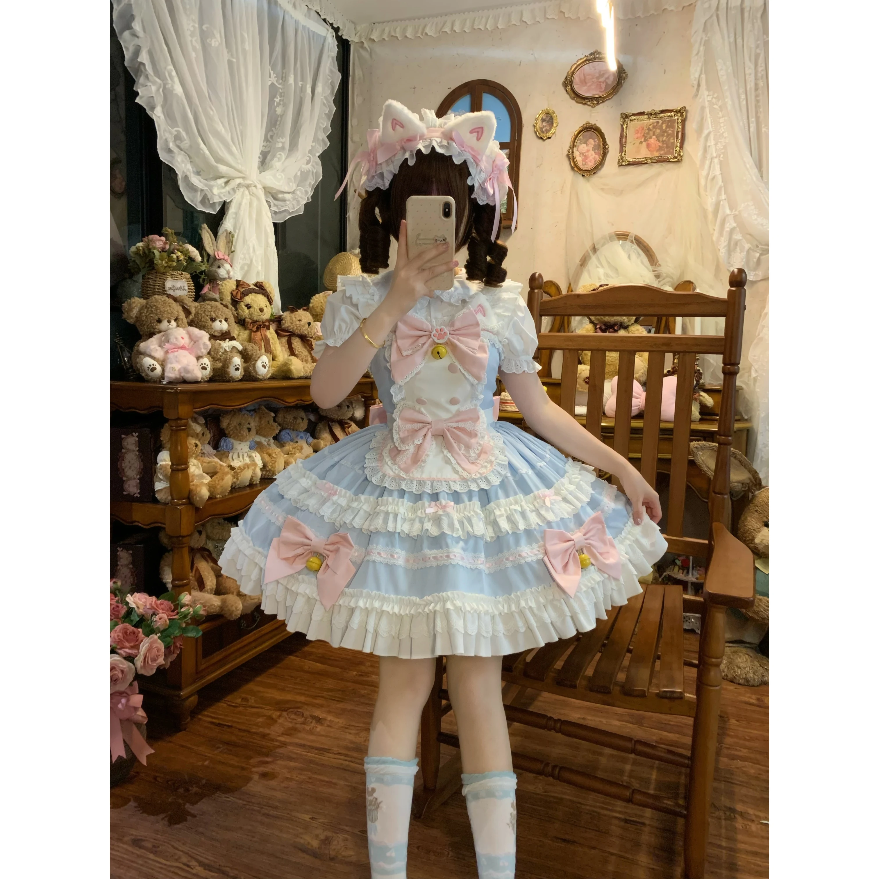 التصميم الأصلي كوس لوليتا فستان بكتافة JSK الفتاة لطيف القوس الكبير بلا أكمام فستان قصير اليابانية اليومية فساتين عيد ميلاد الأميرة #5