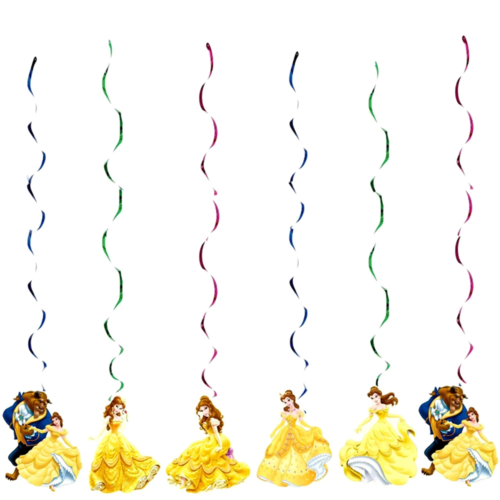 6pcs/lot Beauty Beast Theme Swirls Happy Birthday Party Kids Girls Favors Events Decorations Ceiling Hanging Spirals