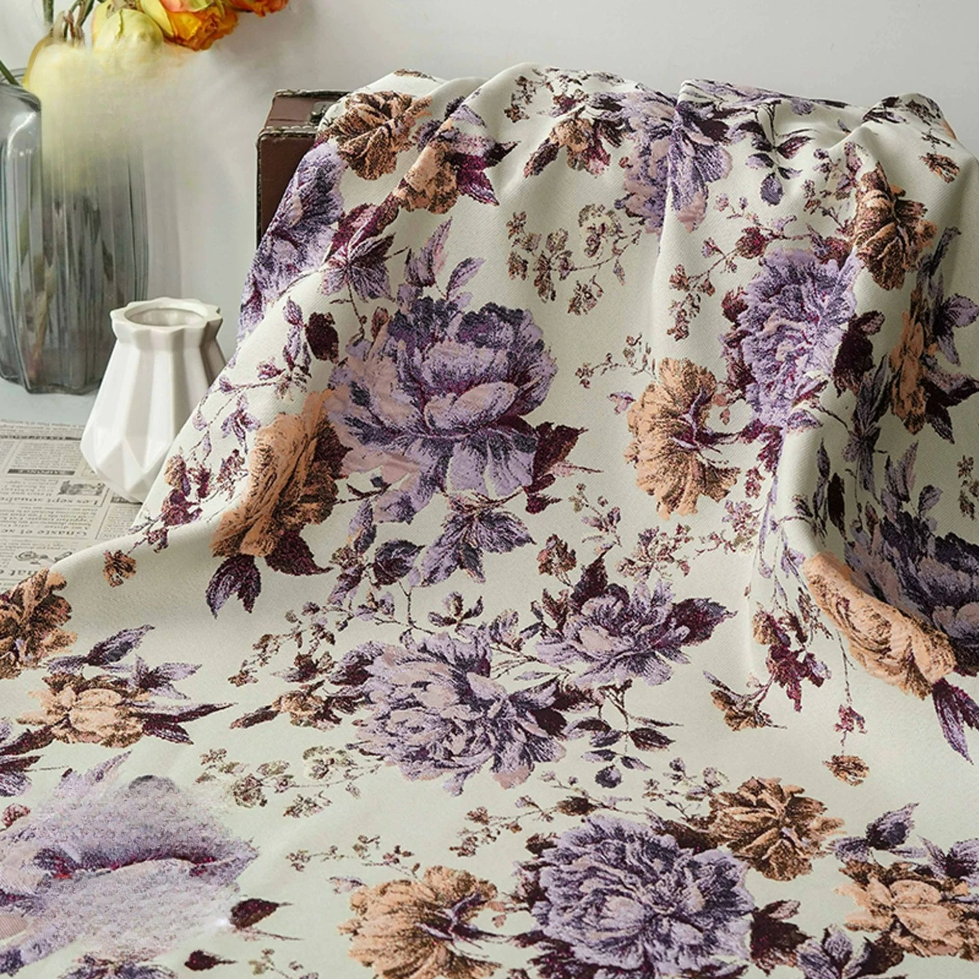 

Chinese Style 3D Relief Peony Gold Silk Jacquard Fabric Retro Dress Skirt Coat Decorative Sewing Fabric