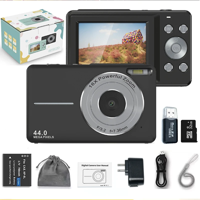 Digital Camera, FHD 1080P Camera, Digital Point and Shoot Camera with 16X Zoom Anti Shake, Compact Small Camera for Boys Girls