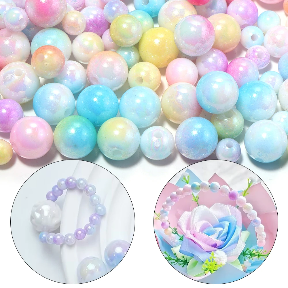 100-500pcs/lot AB Gradient Colorful Acrylic Beads Round Loose Spacer Beads for DIY Bracelet Necklace Jewelry Making Accessories