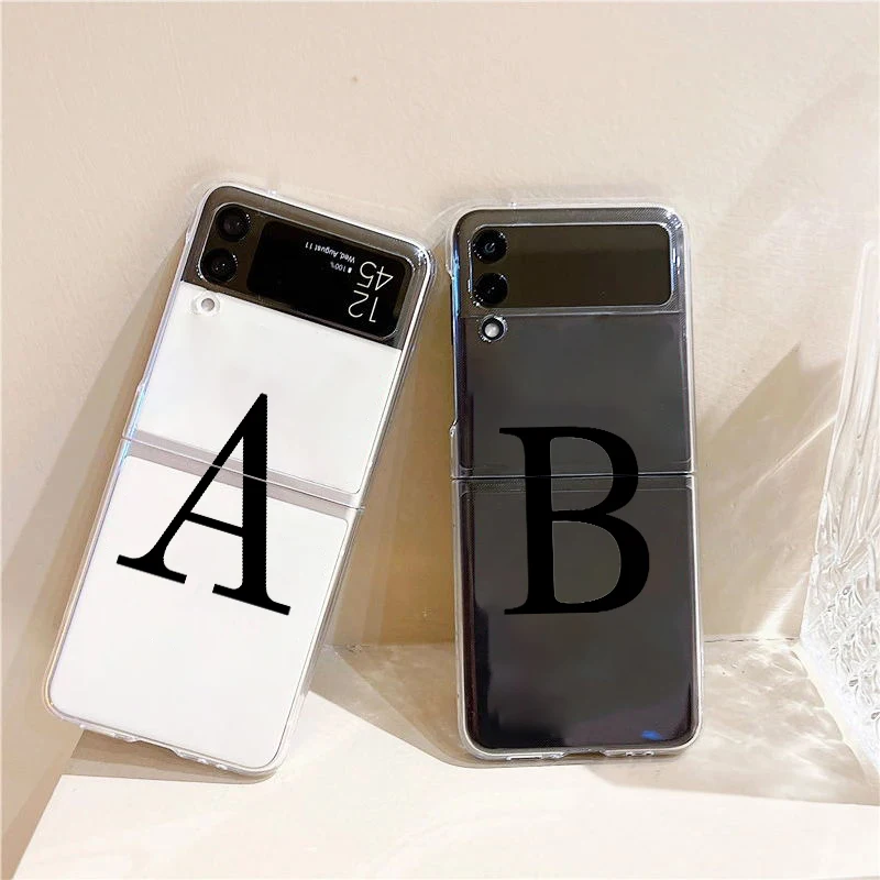 Phone Case For Samsung Galaxy Z Flip 3 4 5 Hard Folding Clear PC Bumper Initial Letter A Z Fashion For Samsung Z Flip 6 Cover