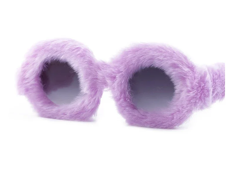 7 Farben UV400 Plüsch-Sonnenbrille mit rundem Rahmen für Damen-PC, niedliche Plüsch-Suneyewear, UV-beständige Sonnenbrille – Detail 4