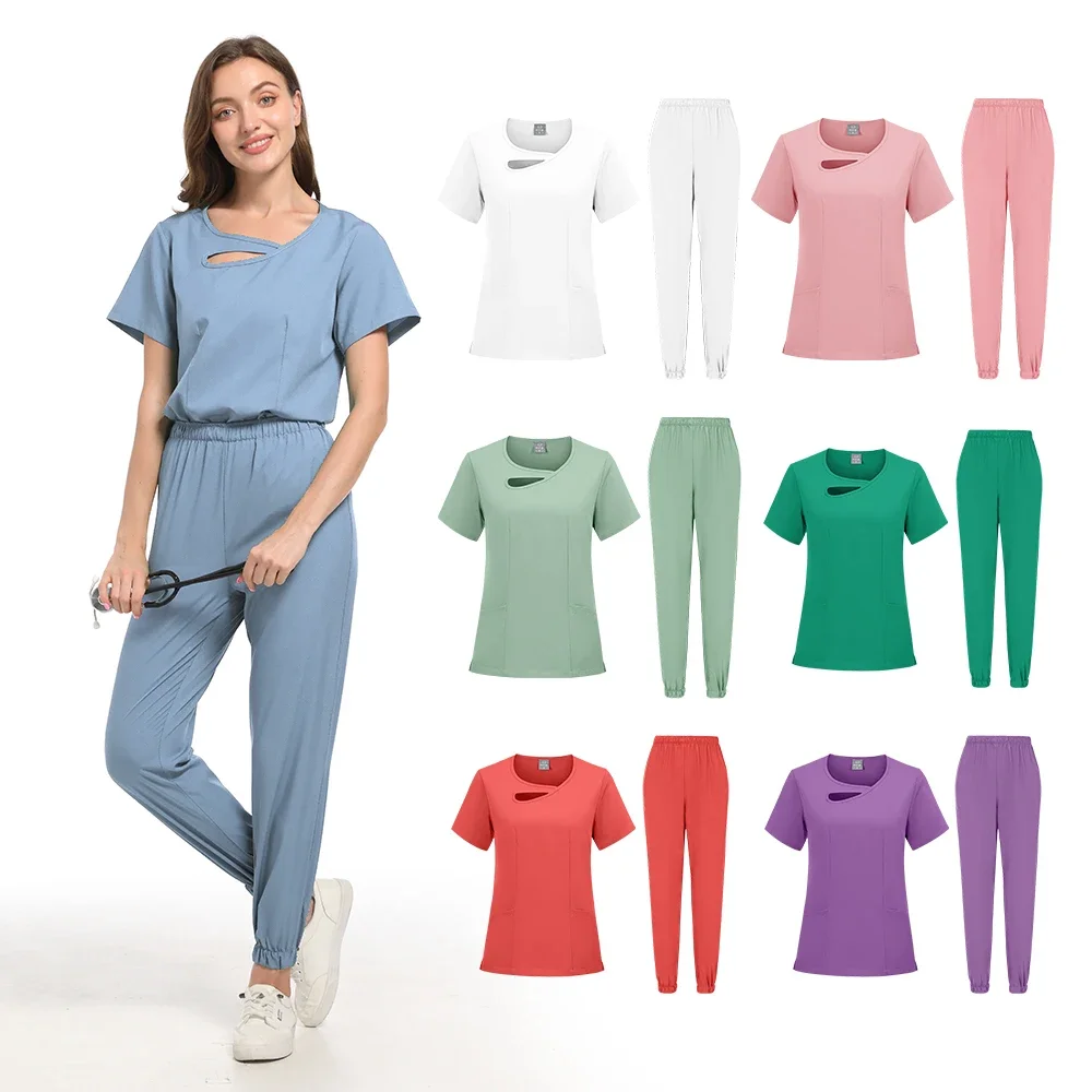 1pc Top New Short Sleeve Scrubs  with Pocket Medical Nurse Uniforms Doctor Surgery Overalls Spa Outwear Beauty Salon Workwear