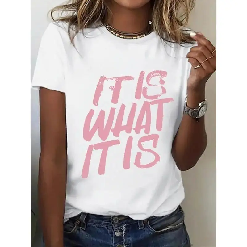 

Casual Funny Graphic Tees Women's "It Is What It Is" T-Shirt Y2K Aesthetic Grunge Top Summer Streetwear Short Sleeve Tees