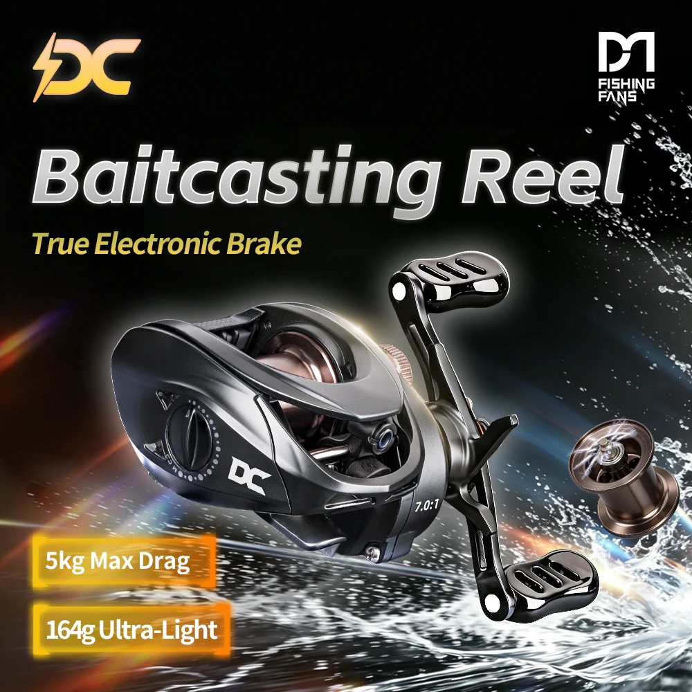 FISHINFANS C1DC Max Drag 5kg Carbon Washers Brass Gears 7.0:1 5+1B Baitcasting Fishing Reel Long Cast DC Fishing Reel
