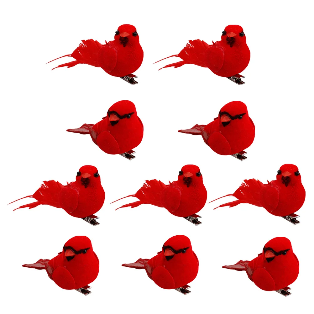 

10Pcs Christmas Hanging Ornaments Red Cardinal Birds Artificial Decoration Small Birds Pendant Xmas Tree