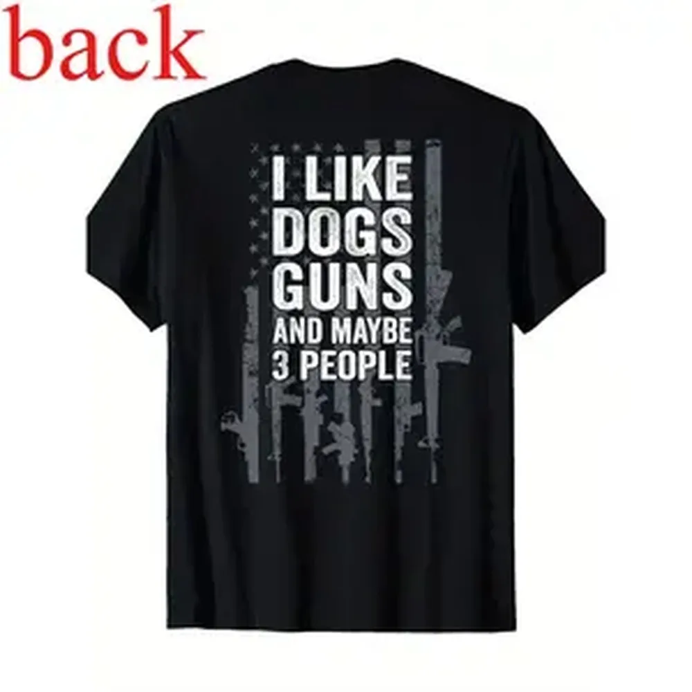 Men's Short-Sleeve Crew Neck Sports T-Shirt - Smooth Seamless Cotton Fabric, Foldable, Funny Gun Print Back, 