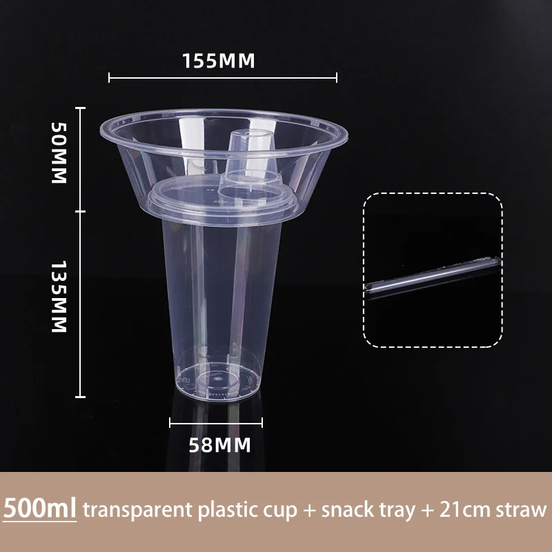 Snack- en drankbekerset, transparant PP plastic, cilindrische snackbak met rietjes, ideaal voor snacks, fruit, dranken, buitengebruik