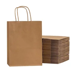 100PCS Kraft Gift Bags With Handle Wedding Birthday Party Favor Bags For Small Shopping Retail Merchandise Bags