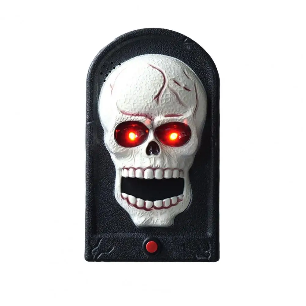 Doorbell with Eyes Spooky Halloween Skull Doorbell with Skeleton Head Light-up Eyes Spooky Sounds for Haunted House Party Prop