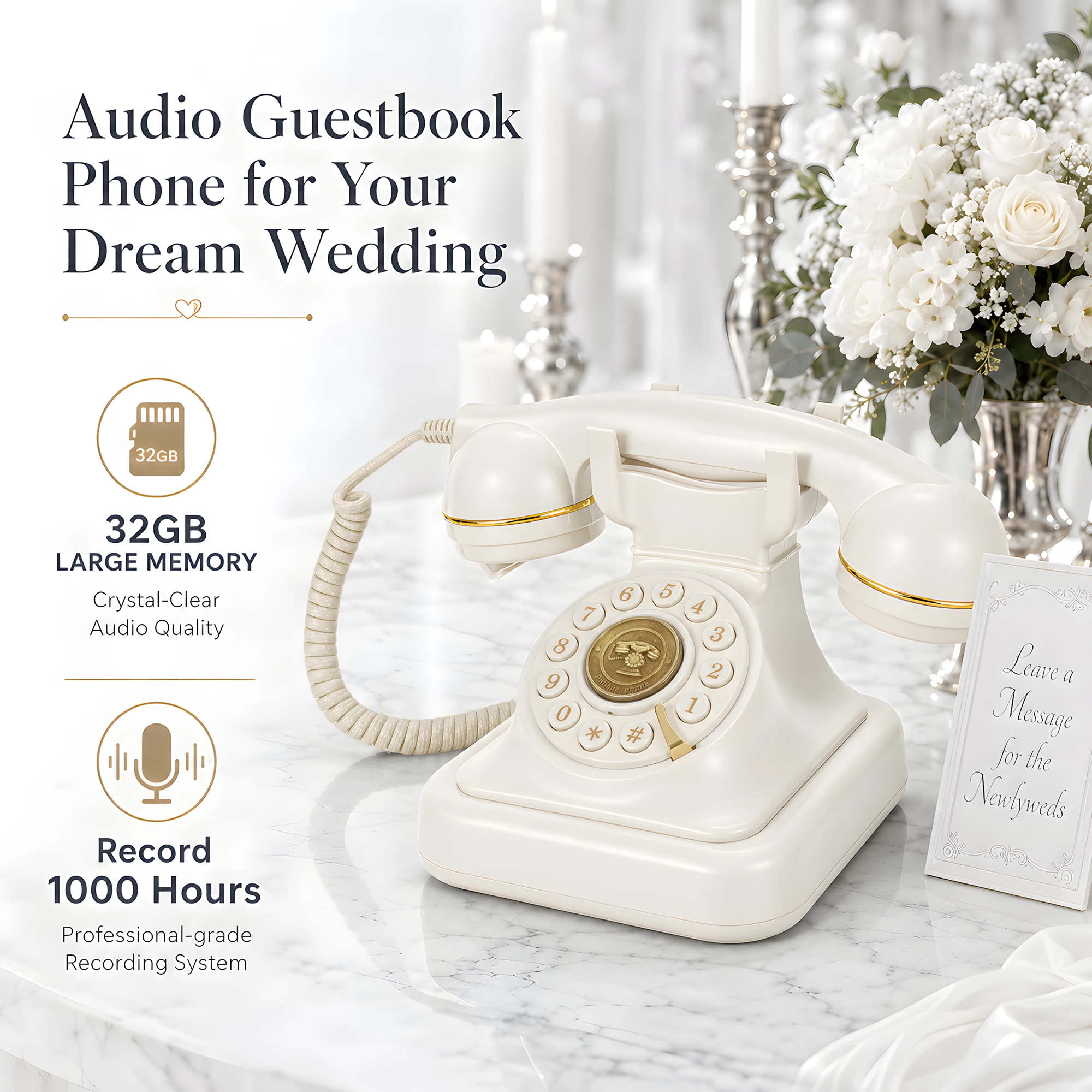 Retro Audio Message Book Telephone Wedding Guest Voice Sign-In Book Banquet-Exclusive Classic Blessing Recording Phone Gift