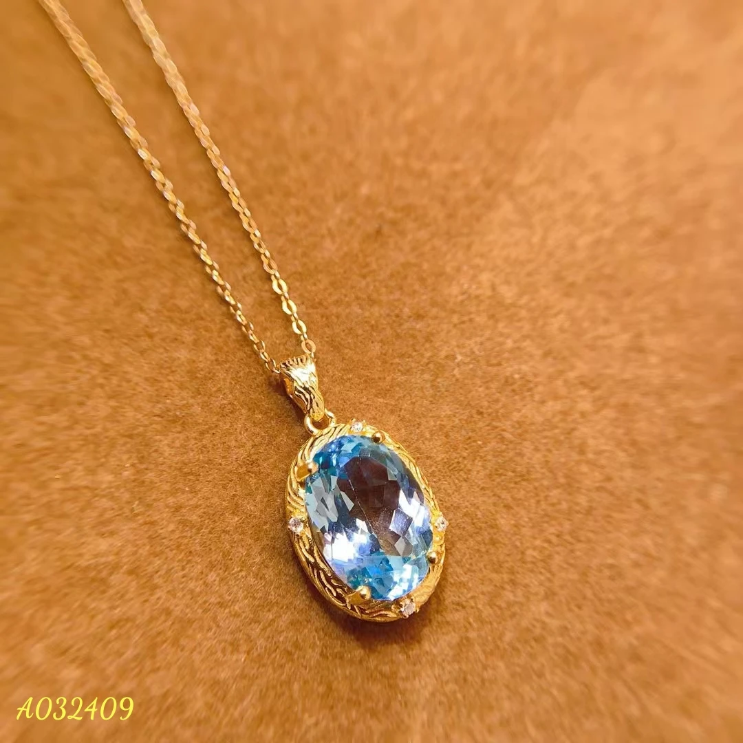 

KJJEAXCMY Natural Full Clarity Swiss Blue Topaz Women's Pendant S925 Pure Silver Precision Inlaid Fine Jewelry Supports Testing