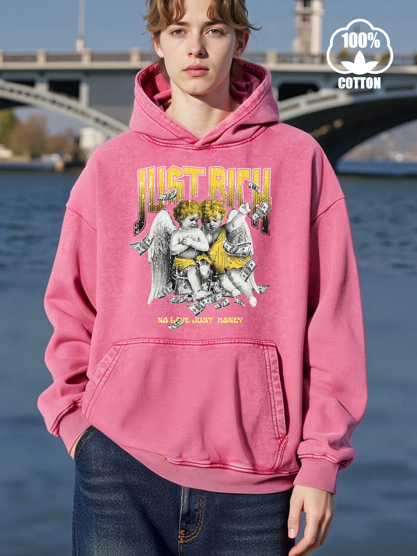 

Just Rich Angel Print Hoodies Men'S Fashion Pullover Clothes Vintage Hip Hop Sweatshirt Casual Men Hoody Autumn Street Clothing