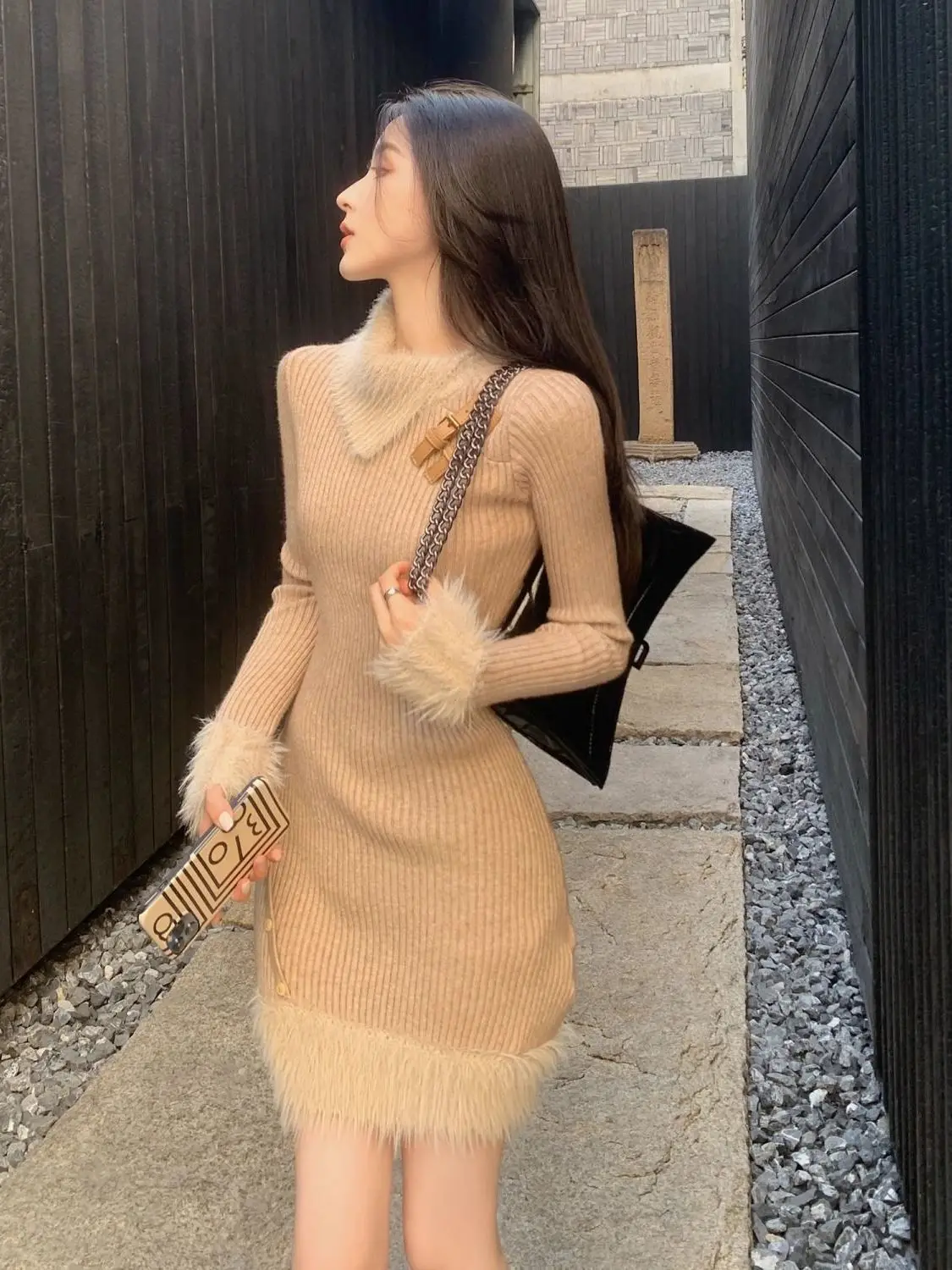 

Slimming Knitted Little Bla Dr Base Layer Autumn Winter Women High Waist Elastic Knit High Quali Size Personali...