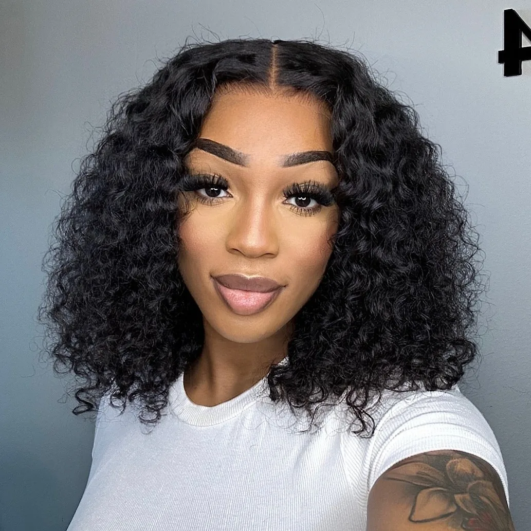 Curly Short Bob Glueless Wigs 13X4 Lace Front Human Hair Wigs Ready To Wear 180 Density Deep Wave Brazilian Human Hair For Women