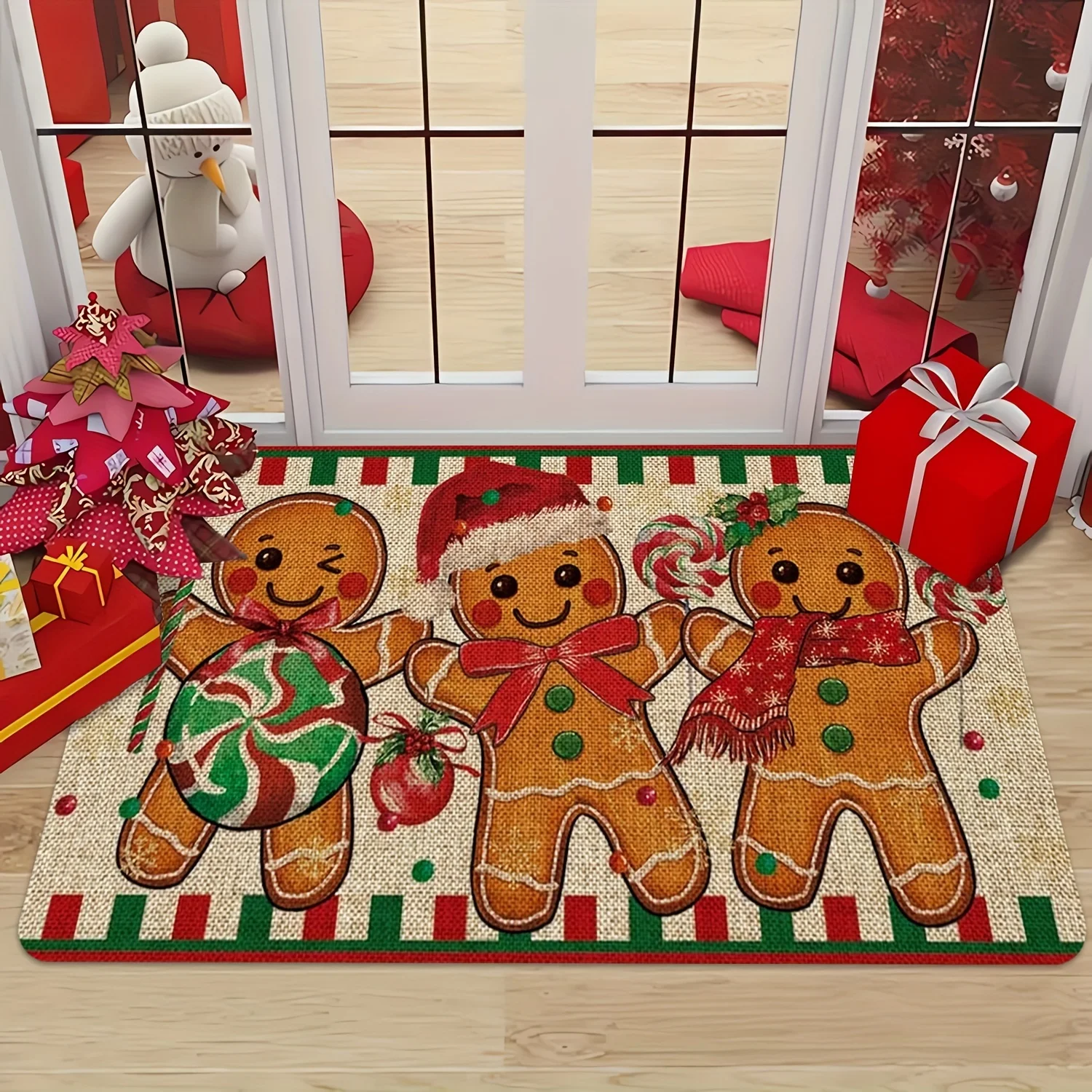 VIKAMA Gingerbread Man Christmas Doormat—Non-Slip, Noise-Reducing Entryway Doormat, Bathroom Rug, Home Decor