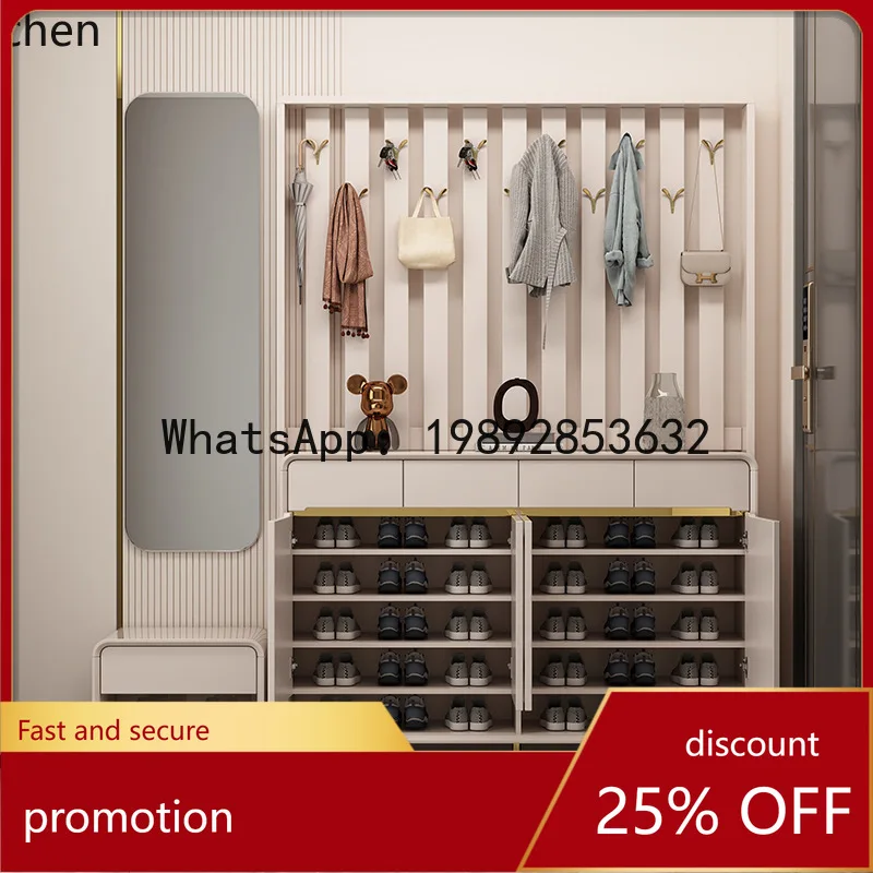 

YFY Entryway Partition Hanging Rack Home Doorway Large Capacity Multifunctional Storage Cabinet Solid Wood Frame Shoe Cabinet