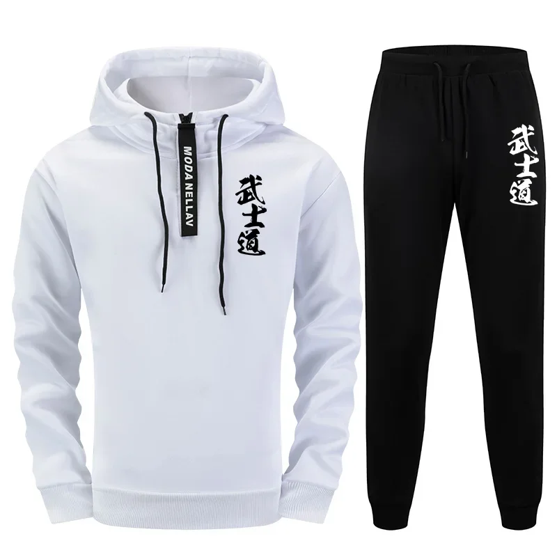 

Autumn Winter Streetwear Outfit Mens Japan Bushido Fashion Sweatshirts Set 2025 Half Zip Hoodie with Joggers 2 Piece Tracksuit