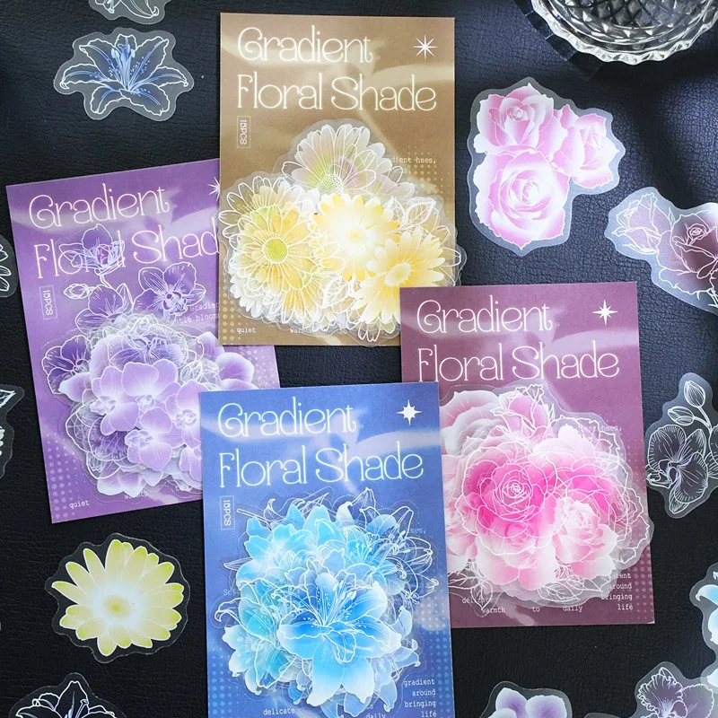 15pcs Plant Flower Shadow Collection Stickers Cute Phone Case and Journal Diy Handbook Material School Office Supplie