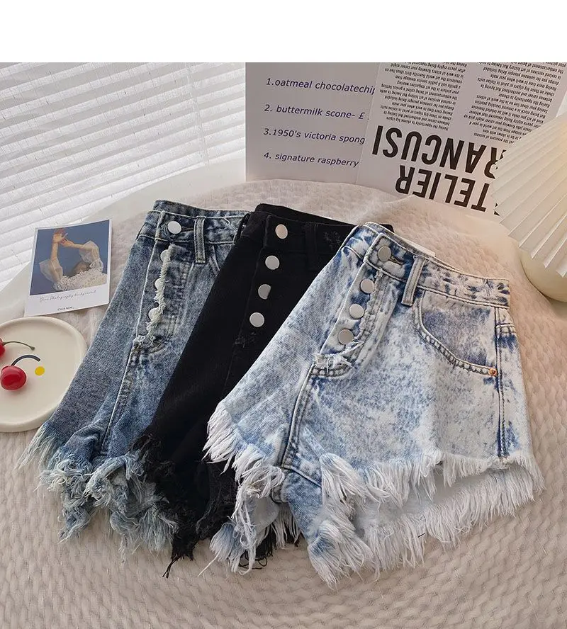 Ins Fashion High Waist Tassel Jeans Shorts Chic Y2K Gradient Blue Denim Shorts Pants Streetwear Ladies Bottoms 2023